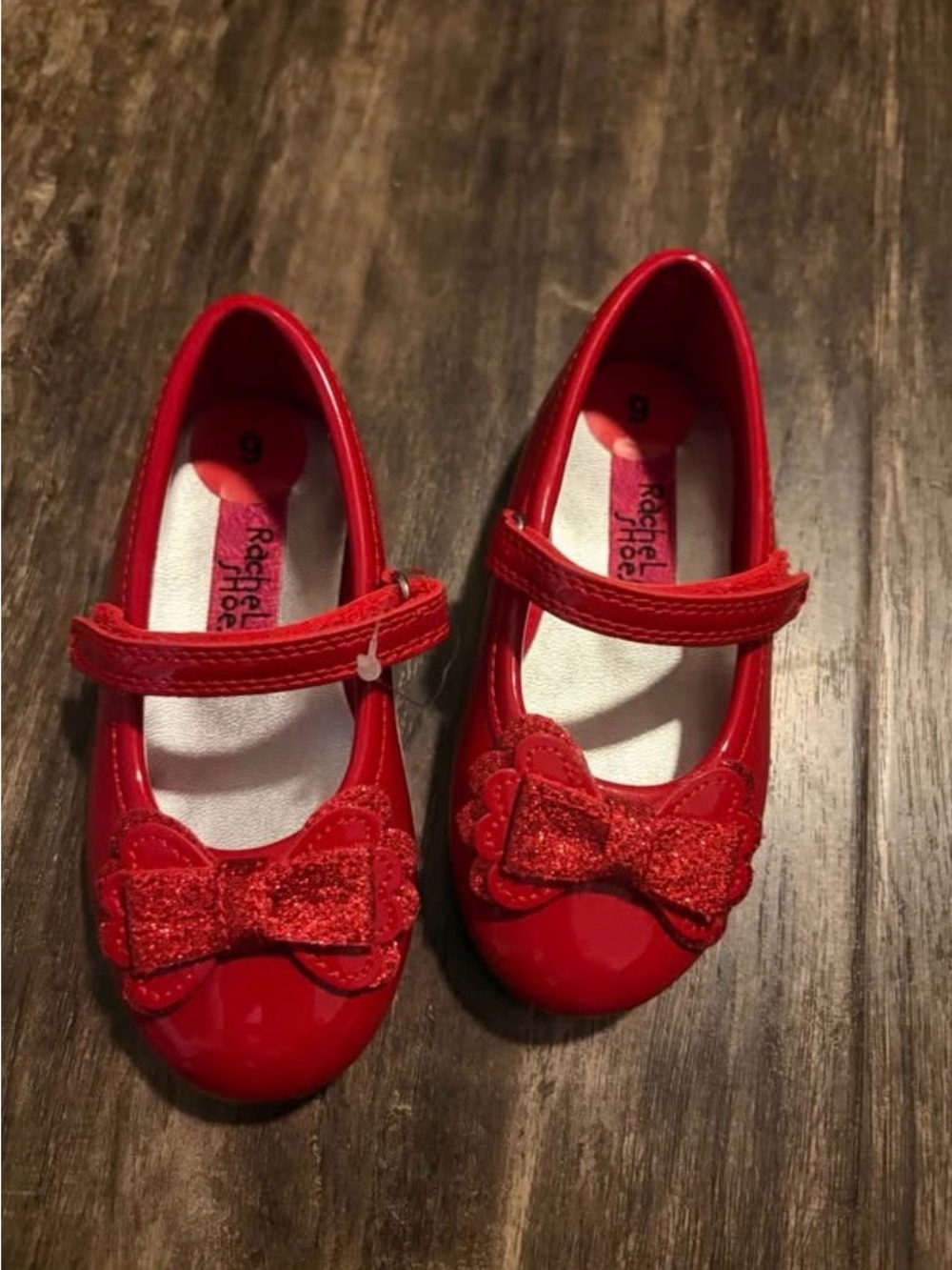 Rachel Shoes Red Patent Mary Jane with Glitter Bow